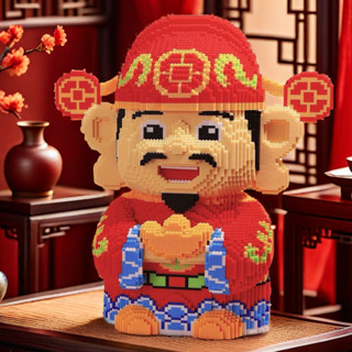 ✨拚圖積木✨ 兒童玩具 益智玩具 拚圖 積木 中國風財神爺擺件招財貓存錢罐小顆粒積木3d拚圖益智兒童拚裝00