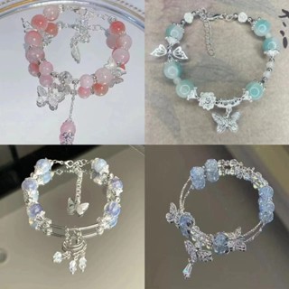 冰涼夏季ins風蝴蝶串珠手鏈女學生黨閨蜜手串爆花玻璃珠