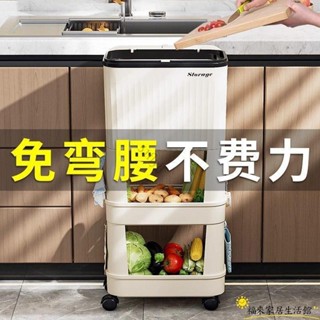 【臺灣免運】垃圾桶 廚房垃圾桶 家用大容量帶蓋移動雙層收納垃圾桶 日式多層置物架ZW01