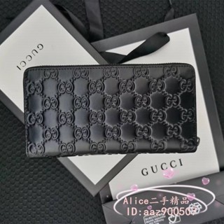 現貨二手 GUCCI 古馳 GG 黑色牛皮壓紋logo 拉鏈長夾 手拿包 長款錢包 307987 男女