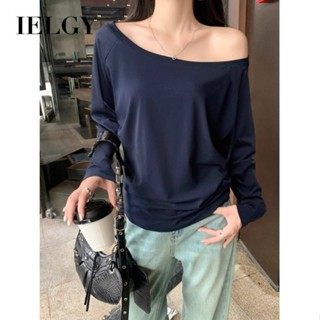 IELGY 女士露肩長袖T恤寬鬆上衣