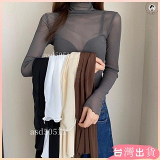 限時特價💥M4XL大尺碼內搭高長袖T恤上衣胖mm春鞦季性感透視網紗打底衫ins潮asd50511