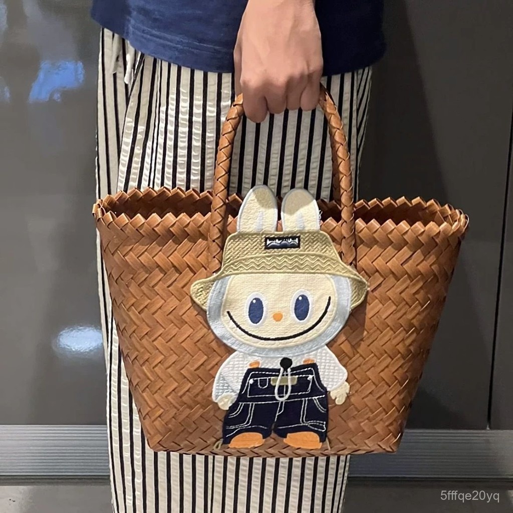 [吉麗通嚴選日韓係包包]拉布小紅書卡通手工通懃編織菜籃子女士大容量手提包外出可愛收納