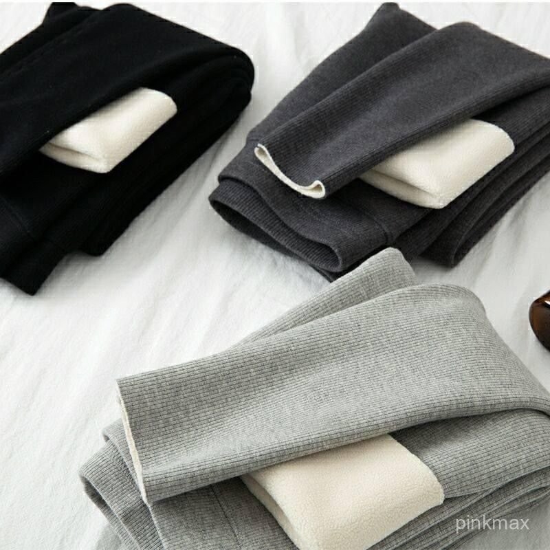 免運 臺灣出貨 秋季時尚秋褲 打底褲女外穿長褲秋冬新款磨毛薄絨灰色棉褲高腰加絨加厚內穿秋褲 0W6Y