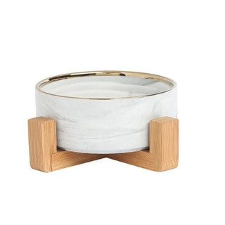 NEW Ceramic Marbled Salad Fruit Dessert Bowl with Wooden Hol