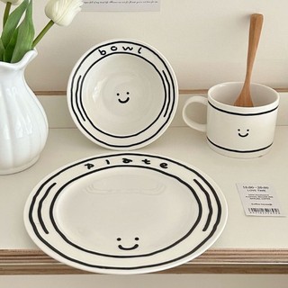 Comics Graffiti Smiley Face Bowl Plate Tableware Cute Smile