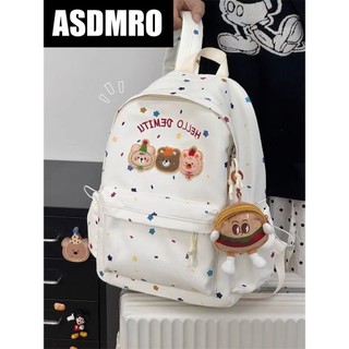 特賣🎀ASDMRO初高中生書包女可愛女生小熊設計感大容量雙肩自製星星背包多夾層後背包 大容量防水後背包 旅行背包 XT