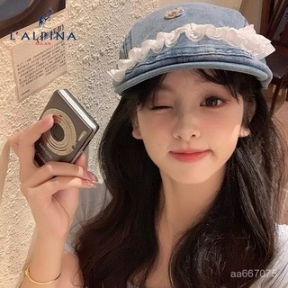 韓係帽子氛圍感 韓國風貝雷帽LALPINA牛仔蕾絲前進帽女可愛甜美ins多巴胺顯臉小百搭畵家貝雷帽
