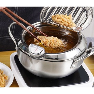 Deep Fryer Pot Stainless Steel Tempura Deep Frying Pan with