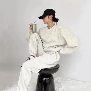 ✨臺灣出貨✨ 美式跑步服運動套裝女 秋冬季寬鬆衛衣 時尚休閒束腳衛褲兩件套 秋裝兩件套 兩件套女 套裝女 套裝 L8YE