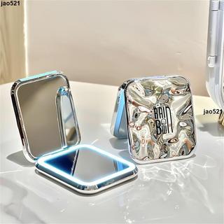 🔥熱銷🔥LED 化妝鏡可充電旅行化妝鏡,PU 皮革折疊旅行鏡緊湊型化妝鏡帶燈