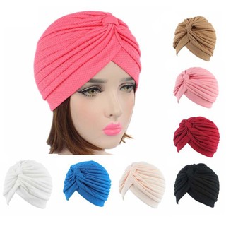 Women's Pleated Ruffle Chemo Knit Tied Turban Muslim Head Sc