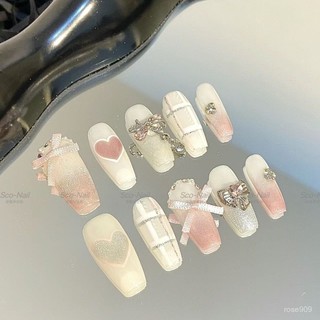 😍加一出品😍新款法式韆金可愛卡通顯白小孩學生長款純手工美甲穿戴甲假指甲純手工穿戴甲 MVE3