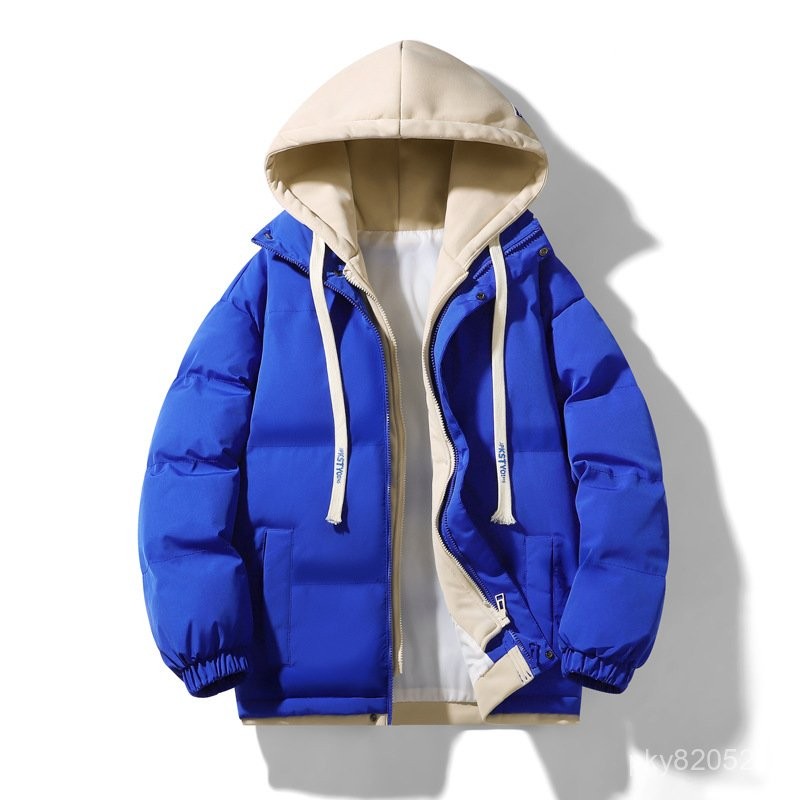 【免運】臺灣出貨 羽絨服男 假兩件連帽棉服男冬季加厚保暖潮牌休閒百搭外套羽絨麵包服棉襖 8WXG