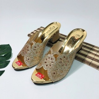 Bride's party slip-on sandals with 5cm heels-latest slip-on