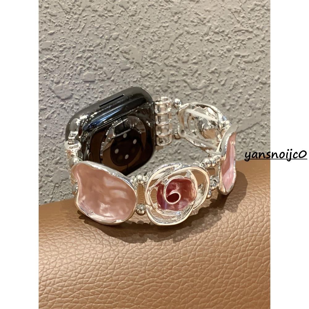 台灣出貨 蘋果手錶 高級感 適用ApplewatchS9/10金屬高級玫瑰花錶帶iWatch手錶876543手鐲se2