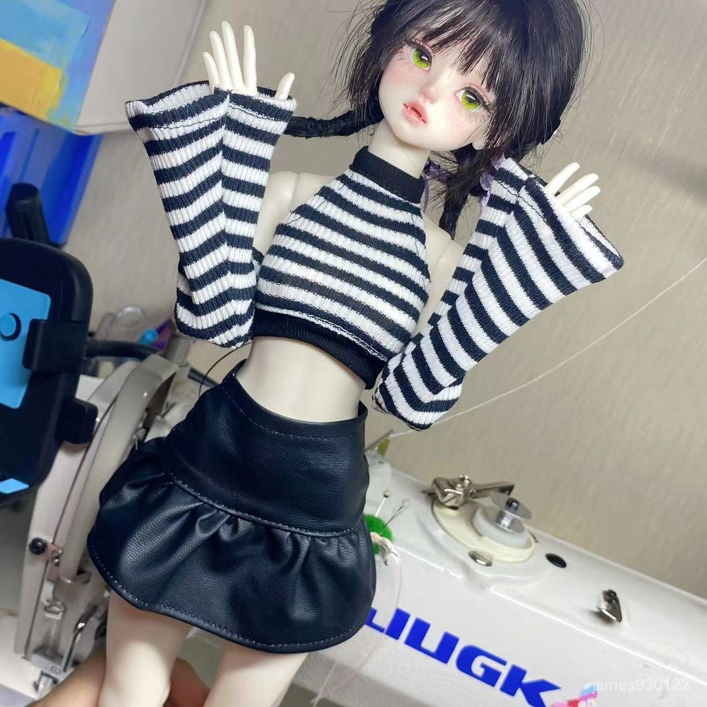    【娃衣】5分4分3分bjd葉羅麗咪咪兔叔體【黑白條紋針織皮裙】三點 A7FR