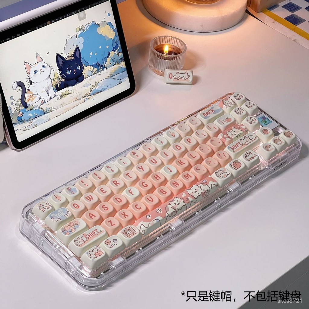 🧸優選好物🧸火頭怪機械鍵盤鍵帽草莓小貓主題女生熱陞華磁軸通用客製化小全套 OTTJ
