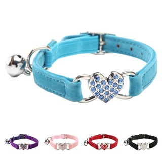 Heart charm cat collar adjustable velvet collar pet with bel
