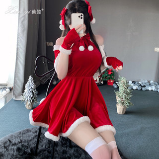 聖誕節服飾 紅色女裝 秋冬女裝 可愛女裝 聖誕女裝 演出cos服 新年女裝 純欲風連衣裙 舞臺女主播 表演服飾