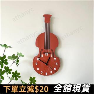 【現🔥貨】復古掛鐘 美式掛鐘🚀卡通小提琴創意裝飾掛墻鐘表音樂教室客廳文藝簡約靜音時鐘掛鐘 復古鐘錶 美式鐘錶 高品質