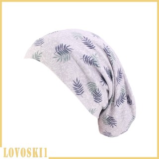 Stretchy Cotton Turban Head Wrap Band Sleep Hat Grey Printed