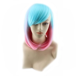 Color Gradient Purple Wig Mid Long Natural Straight Hair No