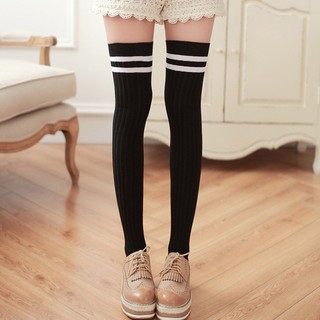 Women 2 Stripe Tube Dresses Over the Knee Tights Sock