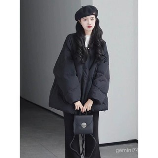 免運 臺灣出貨 羽絨外套女 黑色V領羽絨棉服女冬季大碼胖mm寬鬆韓係高級好看加厚麵包服外套 DE2B