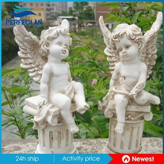 2Pcs Cherub Statues Roman Pillar Resin Garden Figurines for