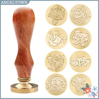 Antique Rose Flower Metal Sealing Wax Stamps Wood Handle Inv