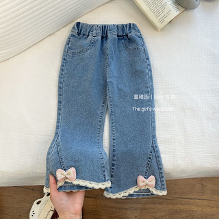 Mimo⭐春款女童牛仔褲立體蝴蝶結微喇褲女寶寶牛仔褲