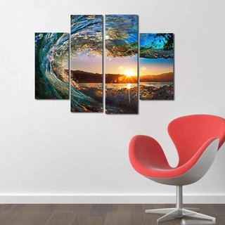 4 Panel Sea Wave Sunset Seascape Unframed Oil Painting for D