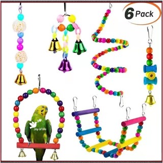 6 pieces of parrot hanging ladder swing rack bell string toy