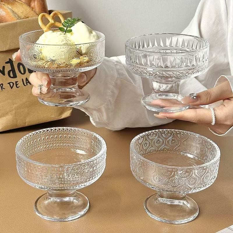 🚀台中出貨 🚀新店免運 ins風冰淇淋球盃玻璃痠奶碗高腳甜品碗高顔值雪糕奶昔佈丁慕斯盃