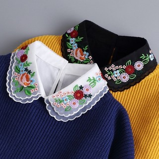 Korean Fashion Women Detachable Lapel Rhinestone Flowers Emb