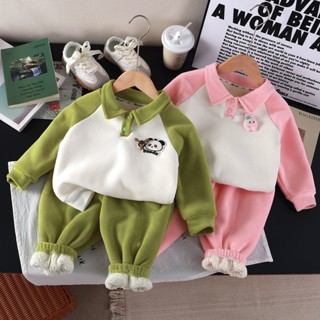 【芭樂兔】兒童套裝秋冬新款外穿男女童兩件套冬季加絨加厚衣服小童童裝潮 兒童刷毛套裝 兒童POLO衛衣套裝 韓版童裝