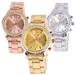 3PCs Geneva Classic Round Ladies Bracelet Strap Watch 3COLOR