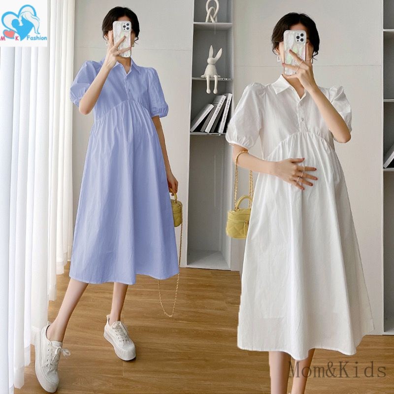 Large Size Maternity Dress Lapel Collar Pregnant Dress Small