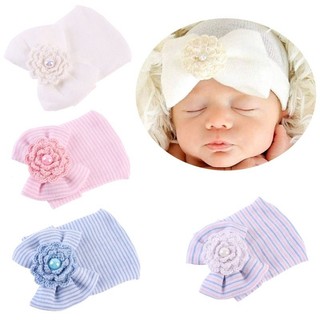 Baby Infant Toddler Girls Bow Flower Soft Hospital Cap Beani