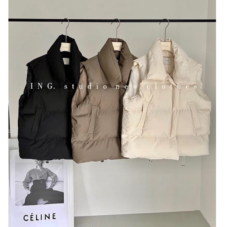 「W･S 🌸 臻品」韓版羽絨棉服寬松棉坎肩休閒立領純色保暖背心S15