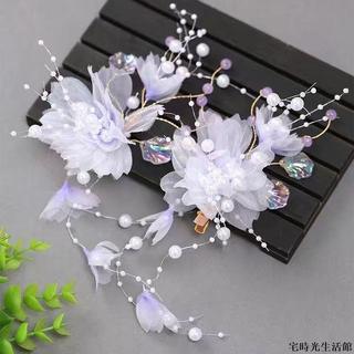 『新品免運』仙氣古風燙花粉色薄紗花朵夾子 發夾 發飾 頭飾 花朵頭飾 超仙古風頭飾 丸子頭神器 韓國ins風網紅可愛抓夾