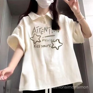 休閒時尚短袖T恤 女生oversize白色寬鬆百搭上衣校園風上衣