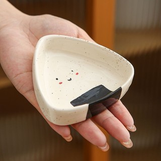 Cute Style Sesame Point Ceramic Dish Triangle Rice Ball Sea