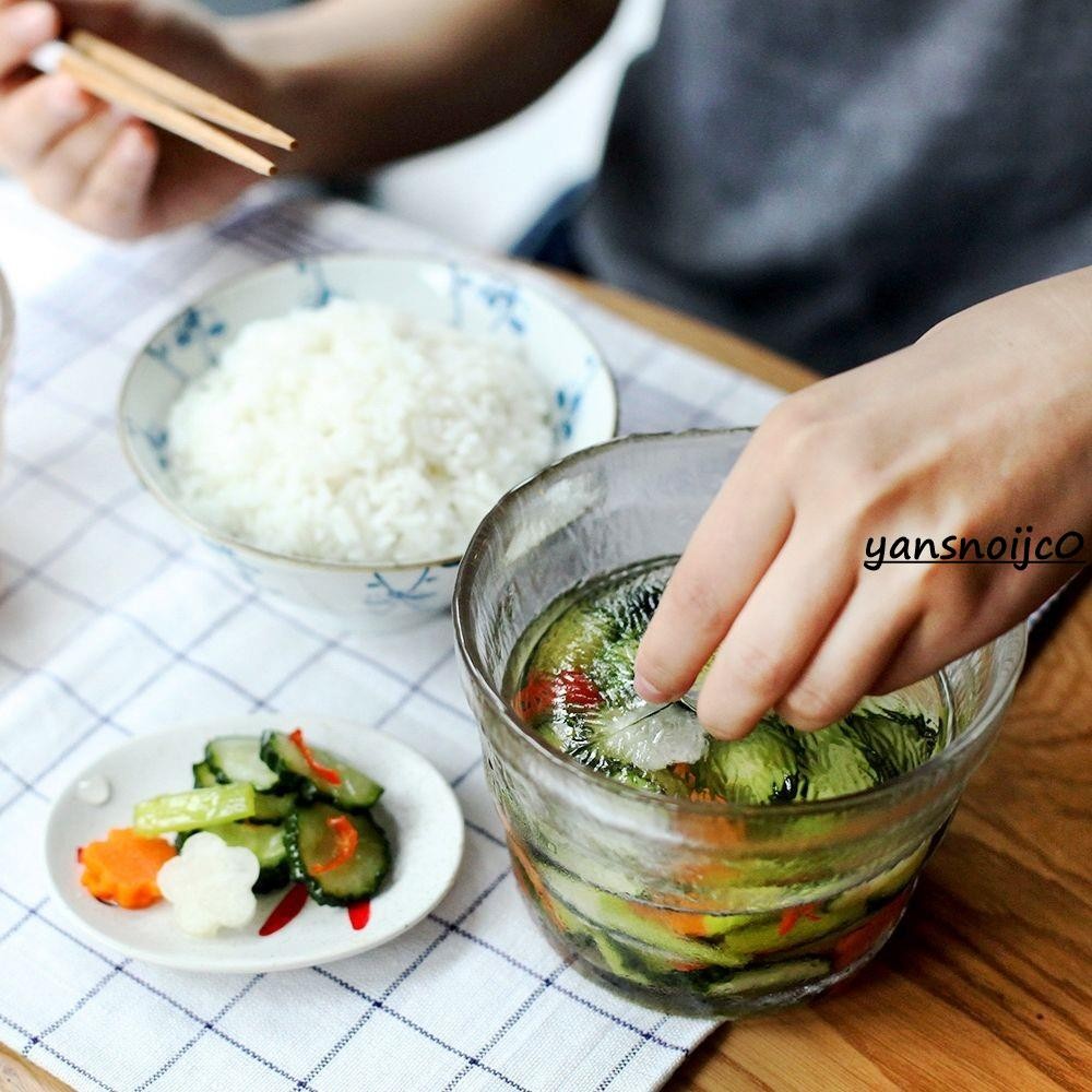 台灣出貨 日本一夜漬醃菜罐玻璃泡菜碗家用重石淺漬鹹菜缸日式泡菜罈子單人 玻璃罐 玻璃瓶 分裝瓶 分裝罐 密封罐