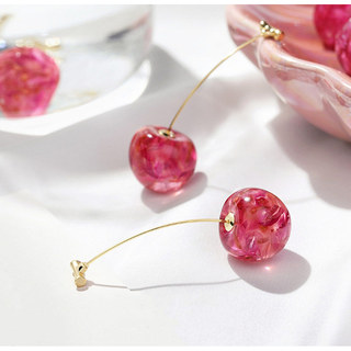 1Pair Women Resin Cherry Dried Flowers Dangle Earrings/Fashi