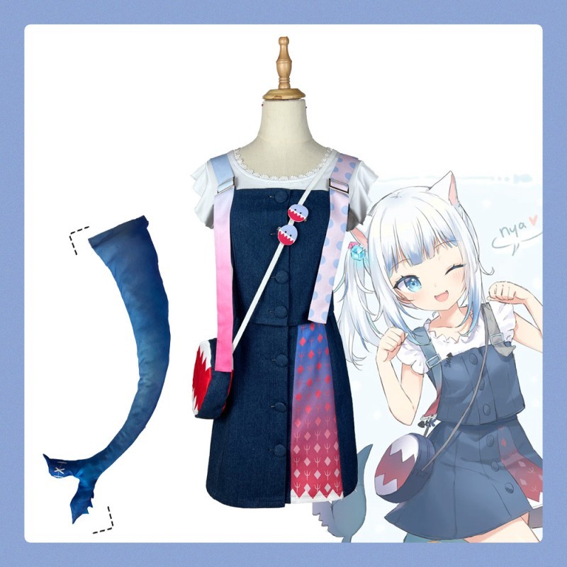 台灣出貨 免運加急🌸 Hololive 虛擬主播 Gawr Gura 噶嗚古拉cos服 裝軟萌可愛喵鯊魚娘套裝 角色扮演