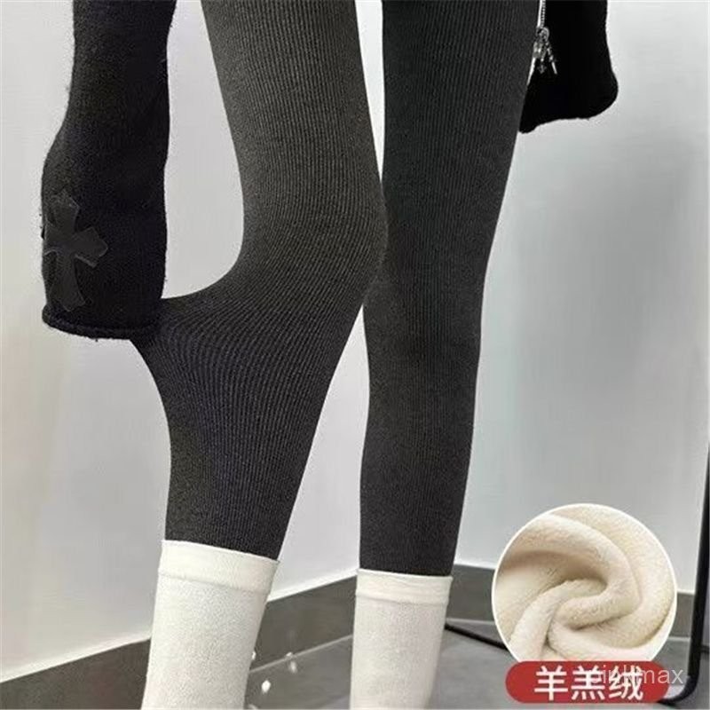 免運 臺灣出貨 秋季時尚秋褲 打底褲女秋冬季加絨加厚灰色外穿螺紋顯瘦緊身磨毛薄絨秋褲保暖褲 M3CR