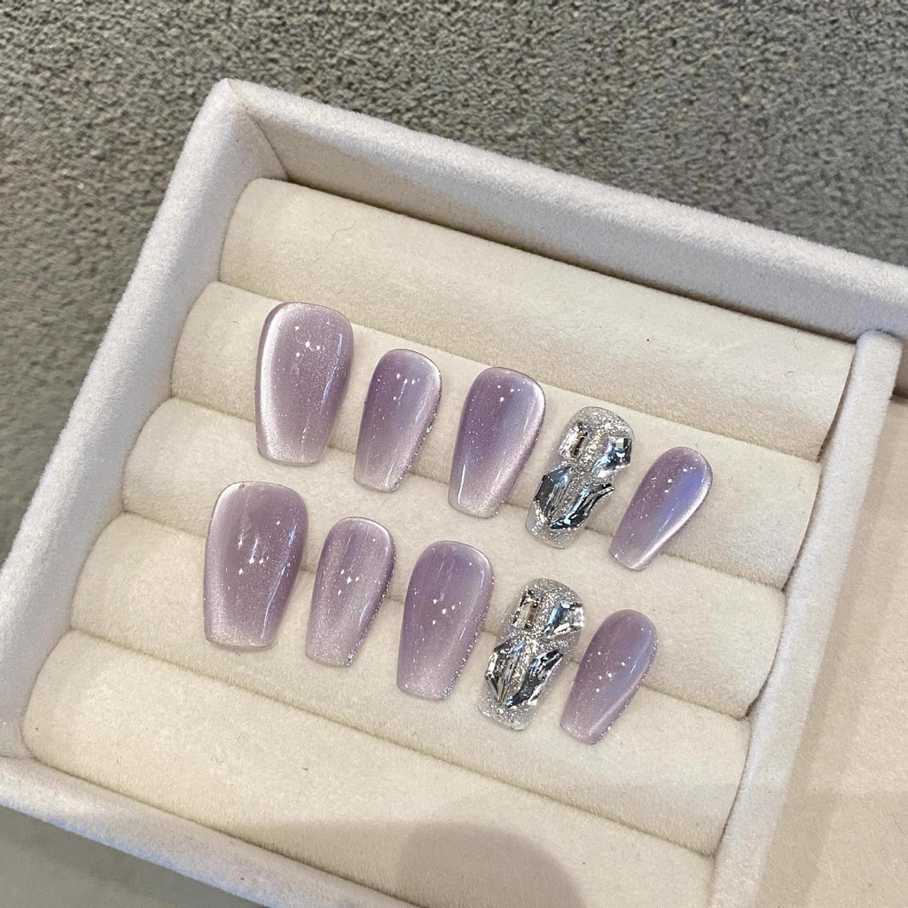 💌安嶼優選💌純手工穿戴甲假指甲貼片美甲成品紫色燈泡貓眼布契拉魔鏡奇跡天使穿戴甲 WJNM