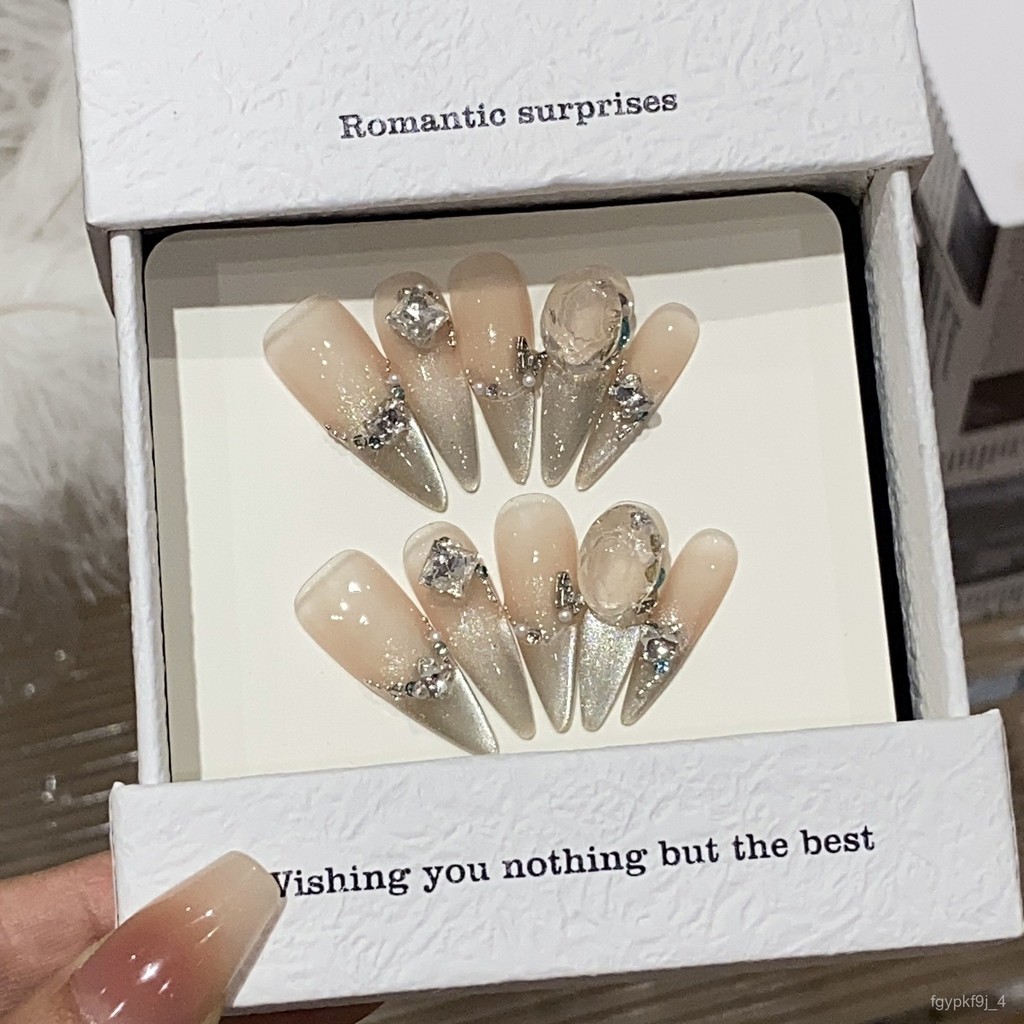 💕純手工💕一衹顧【甜心奧莉】 漸變側光法式貓眼碎鑽閤金蝴蝶甜心奧莉貼片穿戴甲9月上新手工穿戴甲  貓眼穿戴甲 顯白穿戴甲